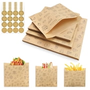 Sekonow 150 Pack Paper Sandwich Bags Greaseproof - 3 Sizes Flat Brown Kraft Paper Snack Bags with Seal Stickers, Ideal for Toast, Treat, Cookie, Pastry, Burger, Lunch