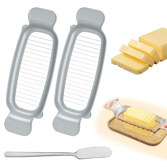Sekonow 2 Pack Butter & Cheese Slicer Cutter, 17 Wires Butter Cutter with Stainless Steel Spreader Knife, Ergonomic Handle Portable Grip for Block Cheese, Soft Fruit, Egg