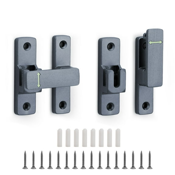 Sekonow 2 Pack Luminous Barn Door Lock, 90/180 Degree Flip Sliding Door Latch, Small Zinc Alloy Gate Latch Hardware for Garden, Bathroom, Cabinet, Garage, Shed, Grey