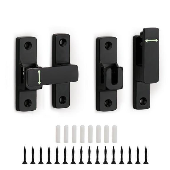 Sekonow 2 Pack Luminous Barn Door Lock, 90/180 Degree Flip Sliding Door Latch, Small Zinc Alloy Gate Latch Hardware for Garden, Bathroom, Cabinet, Garage, Shed, Black