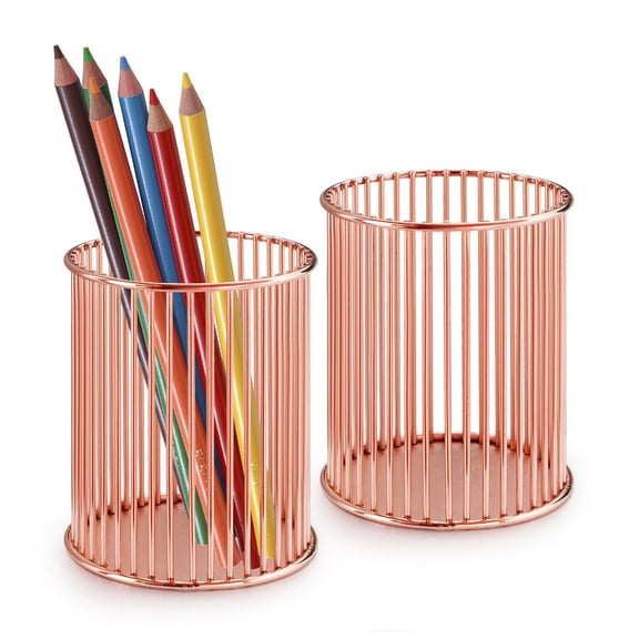 Sekonow 2 Pack Pen Holder for Desk, Metal Wire Pencil Holder Makeup Brush Holder, Pencil Cup Pen Organizer for Home Office, Rose Gold