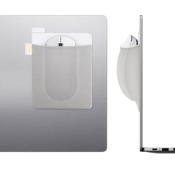 Sekonow 2 Pack Stick on Mouse Holder for Laptop, Widened Mouse Pouch Slim Pocket with Reusable Adhesive, No Glue Residue, Elastic Sleeve, Grey