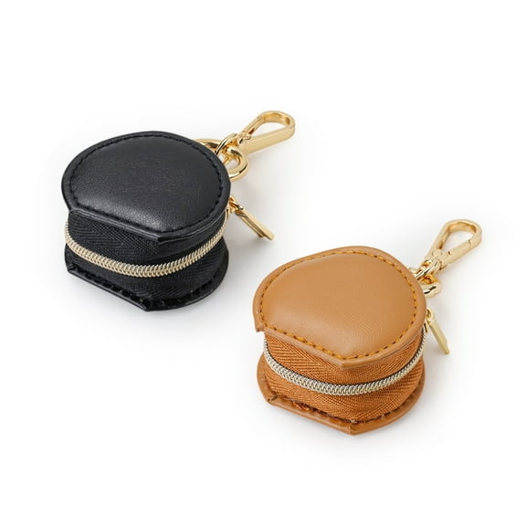 Sekonow 2 Pack Travel Jewelry Ring Holder Keychain, Mini Jewelry Travel Case, Small Ring Earring Stud Necklace Storage Organizer Box, Brown + Black