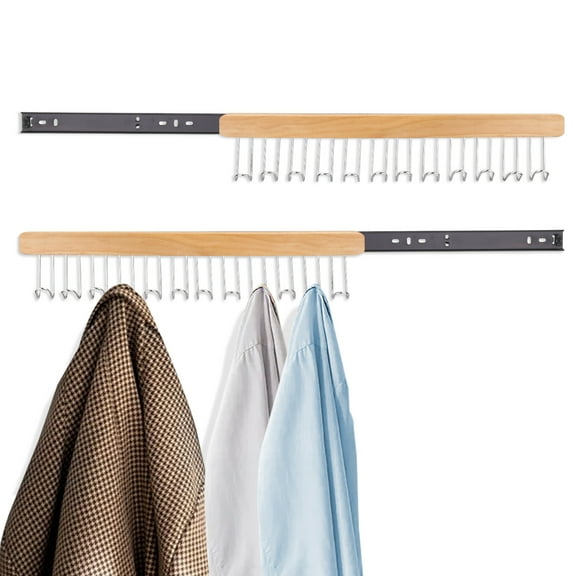 Sekonow 2 Pack Valet Rods for Closets, 12 Hooks Closet Valet Rod Slide Out, Bra Organizer, Belt Hanger Wardrobe Pole Extender for Ties, Scarves, Cap, Tank Top, Left+Right