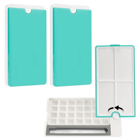 Sekonow 2 Pack Watercolor Palette with 360° Rotatable Lid, 28 Wells Travel Paint Palette Empty Tray with 4 Mixing Areas & Paint Brush Holder for Watercolor Gouache, Blue