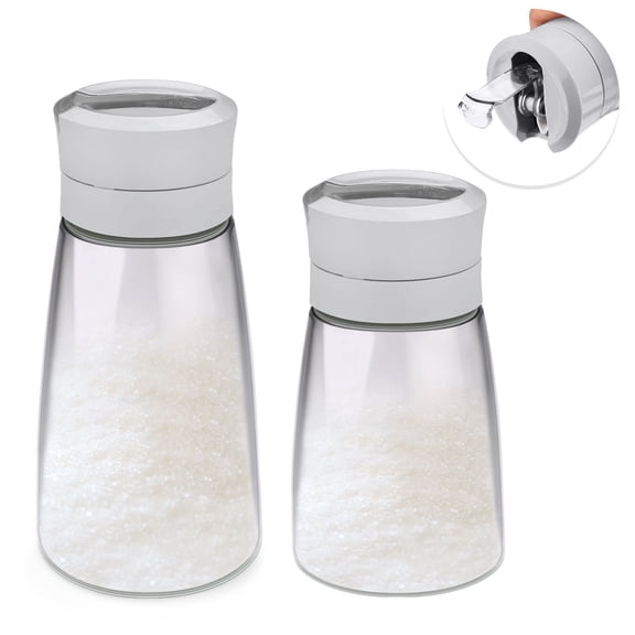 Sekonow 2Pack Glass Sugar Dispenser with Auto Flip Pour Spout, Weighted Pourer Sugar Container, 8.5oz+14.2oz Sugar Bowl Shaker Jar Salt Dish Holder Coffee Bar Accessories