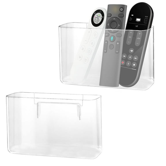 Sekonow 2Pcs Remote Control Holder Wall Mount, Adhesive Clear Acrylic Remote Holder Magazine File Organizer Pocket for Office Home Storage, Large