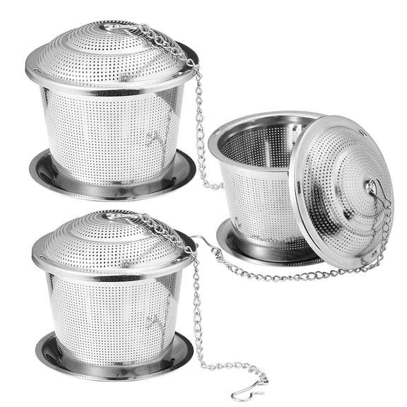 Sekonow 3 Pack Tea Strainers for Loose Tea, Extra Fine Mesh 18/8 Stainless Steel Tea Infuser, Loose Leaf Tea Steeper Tea Diffuser with Extended Chain Hook and Drip Tray, Large