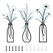 Sekonow 3 Pieces Metal Flowers Wall Art, Rustic Farmhouse Minimalist Floral Vase Wall Decor for Bathroom Living Room Bedroom Dining Room Kitchen Home Office, Blue