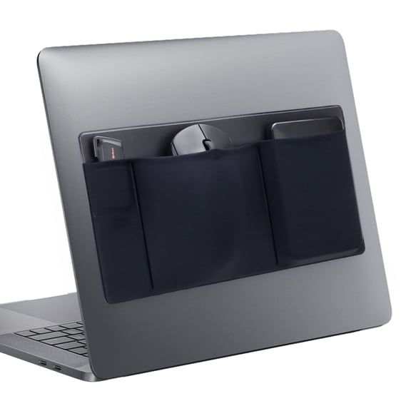 Sekonow 3-Pocket Laptop Pouch for Mouse & Hard Drive, Adhesive Holder Case Elastic Sleeve Pocket for External Portable SSD, Phone, USB Cable, Pen, Black