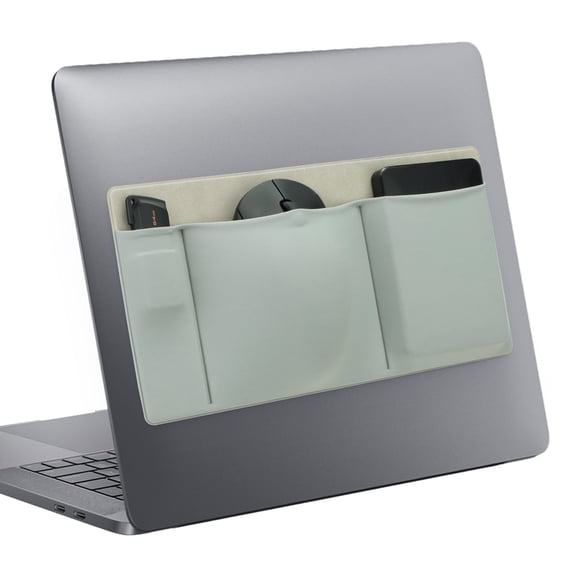 Sekonow 3-Pocket Laptop Pouch for Mouse & Hard Drive, Adhesive Holder Case Elastic Sleeve Pocket for External Portable SSD, Phone, USB Cable, Pen, Green