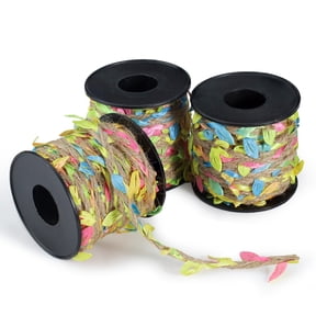 Sekonow 3 Rolls 33FT Natural Twine String, Artificial Leaf Jute Twine Rope Hemp Burlap Ribbon for Crafts, Decorative Vines for Jungle Safari Birthday Party Decorations, Colorful Leaf