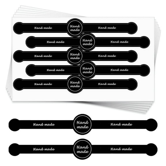 Sekonow 350pcs Handmade Food Baking Seal Stickers, Black Self Adhesive Bakery Stickers, 7.1in Long Strip Tamper-Proof Packaging Sealing Labels for Lollipop Cake Cookie Bread