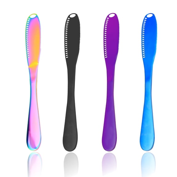 Sekonow 4 Colors Stainless Steel Butter Knife Spreader, 3 in 1 Butter Spreader, Butter Knives for Butter Cutter Grater, Butter Slicer Curler with Holes and Serrated Edge