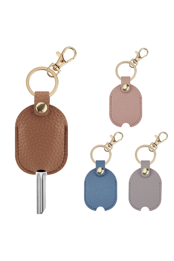 4 Pack Car Key Cover, PU Leather Sleeve for Broken Car Key Loop Replacement, Protector Holder Keychain for Women Men, 4 Colors