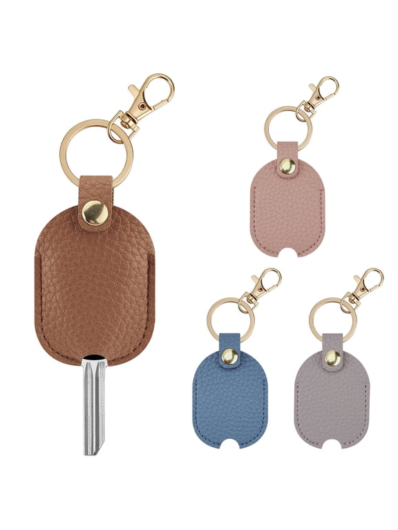4 Pack Car Key Cover, PU Leather Sleeve for Broken Car Key Loop Replacement, Protector Holder Keychain for Women Men, 4 Colors