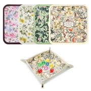 Sekonow 4 Pack Dice Tray for Rolling, Vintage Flower Folding Dice Box Tabletop Mat, PU Leather Board Game Storage Holder for DND Accessories
