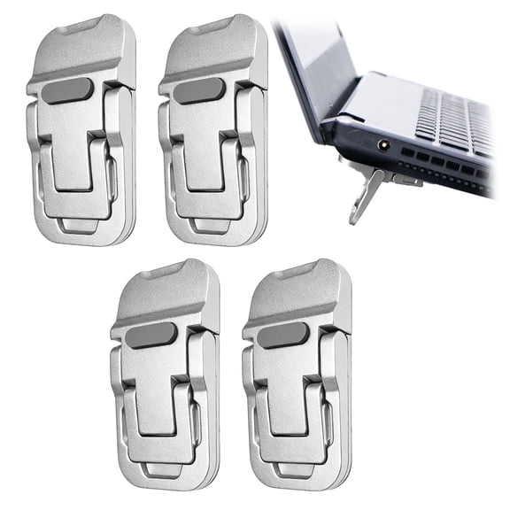 Sekonow 4 Pack Mini Foldable Keyboard Stand for Desk, Portable Computer Keyboard Riser with 3 Adjustable Angles, Self-Adhesive Zinc Alloy Laptop Stand Lift Feet, Silver
