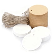 Sekonow 400 Pack Gift Tags with String, 200 White Gift Tags + 200 Brown Gift Tags with 87yd Jute Twine, Round Blank Paper Name Tags for Gift Bags, Christmas Presents, Craft, Price, Wedding