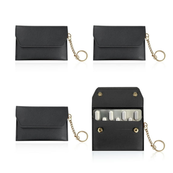 Sekonow 4Pcs Birth Control Pill Case Holder, PU Leather Birth Control Case Sleeve Wallet with Snap and Keyring, Privacy Protection Contraceptive Medicine Holder Keychain
