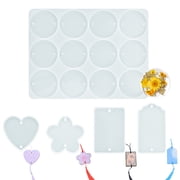 Sekonow 5 Pack Epoxy Resin Molds with 2 Holes, 12-Cavity Circle, Heart Rectangle Cherry Blossom Cloud Rectangle Silicone Mold for Keychain Christmas Ornament Pendant Wind Chime