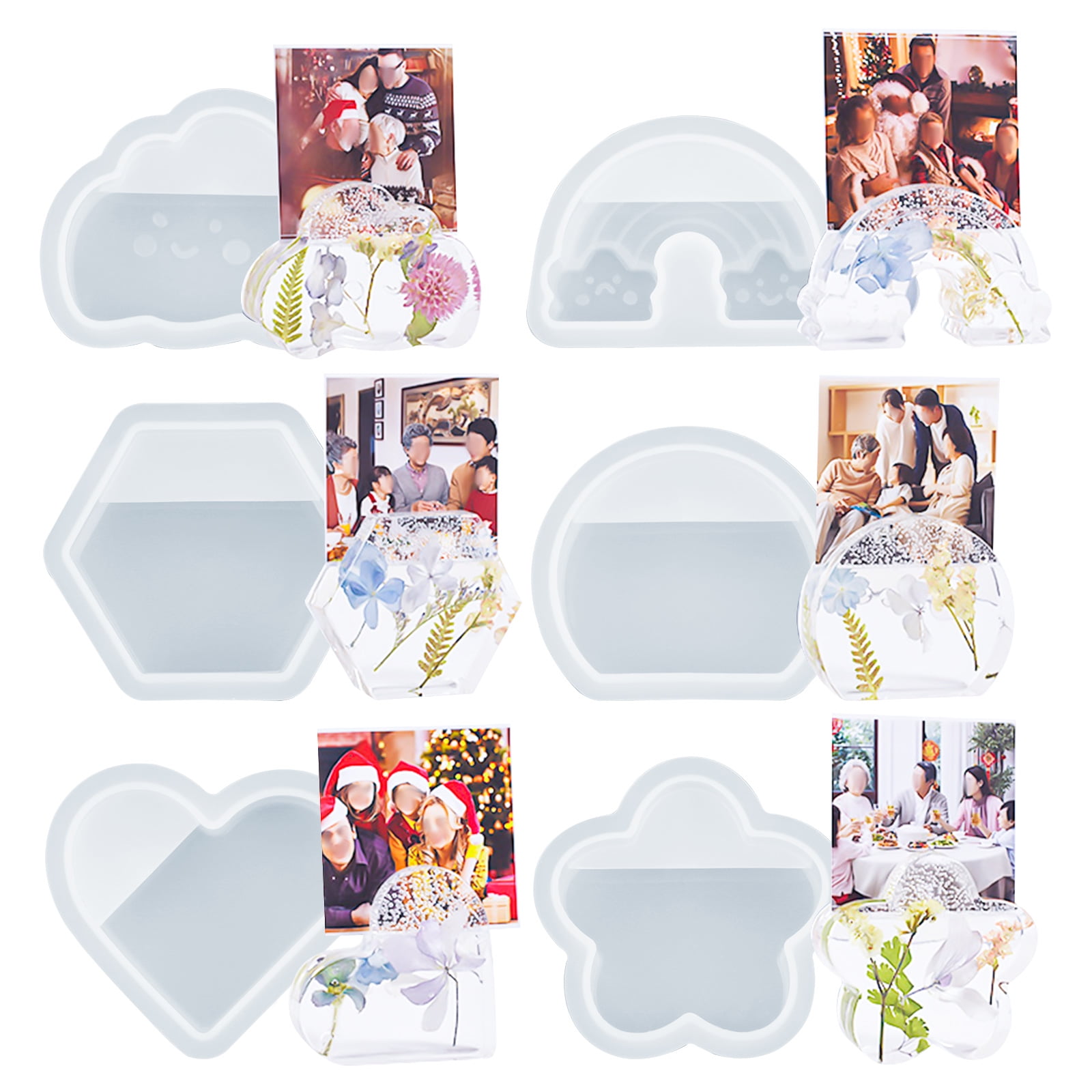 Sekonow 6 Pack Table Photo Holder Resin Molds, Small Picture Frame Stand Silicone Epoxy Mold for Table Number, Place Card, Party Buffet Food Labels, Reserved Table Signs