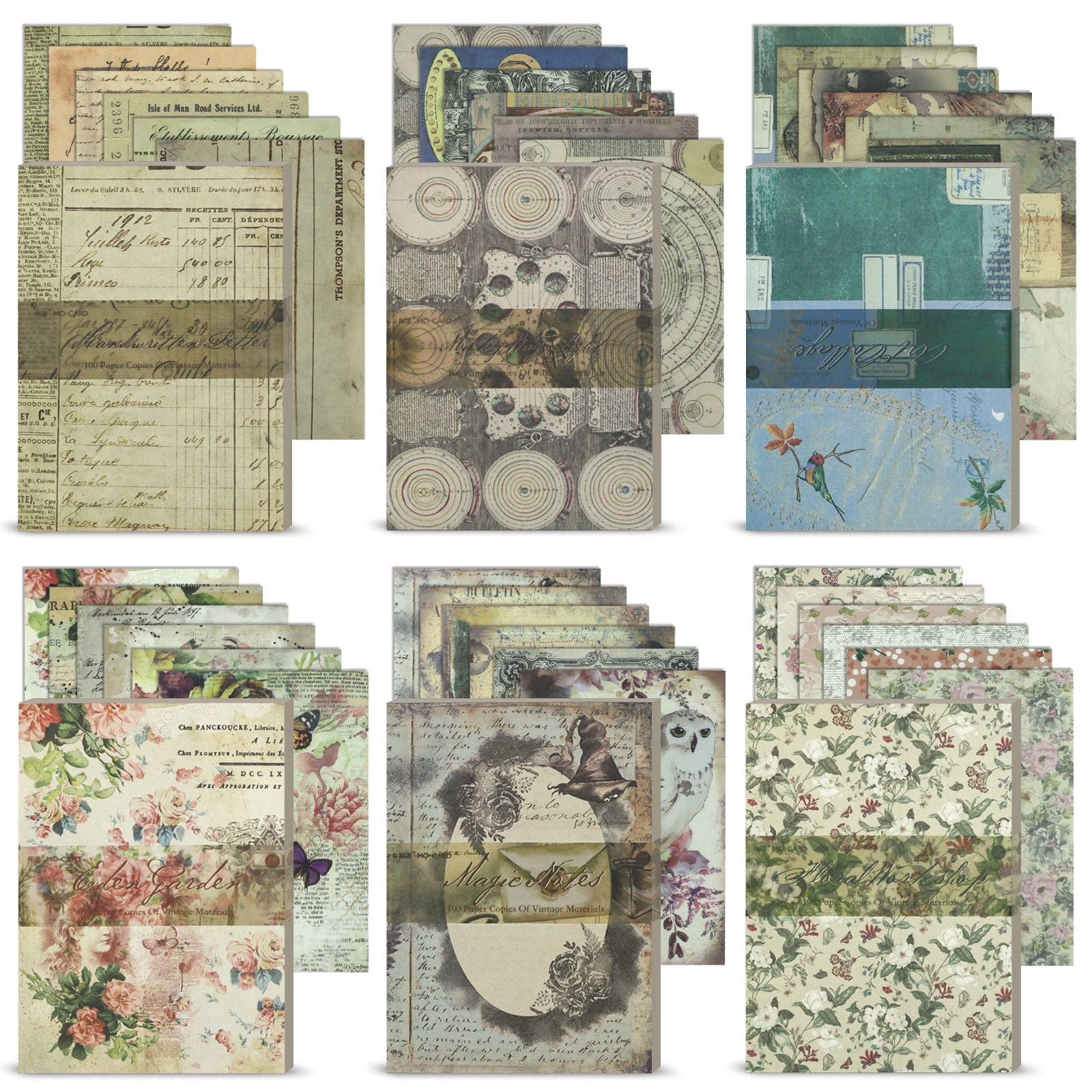Sekonow 600 Sheets Scrapbook Paper, Vintage Scrapbooking Supplies for Journaling Junk Journal Craft Decoupage Paper, Wall Collage Kit Cottagecore Aesthetic Room Decor Vintage Decor, Style A
