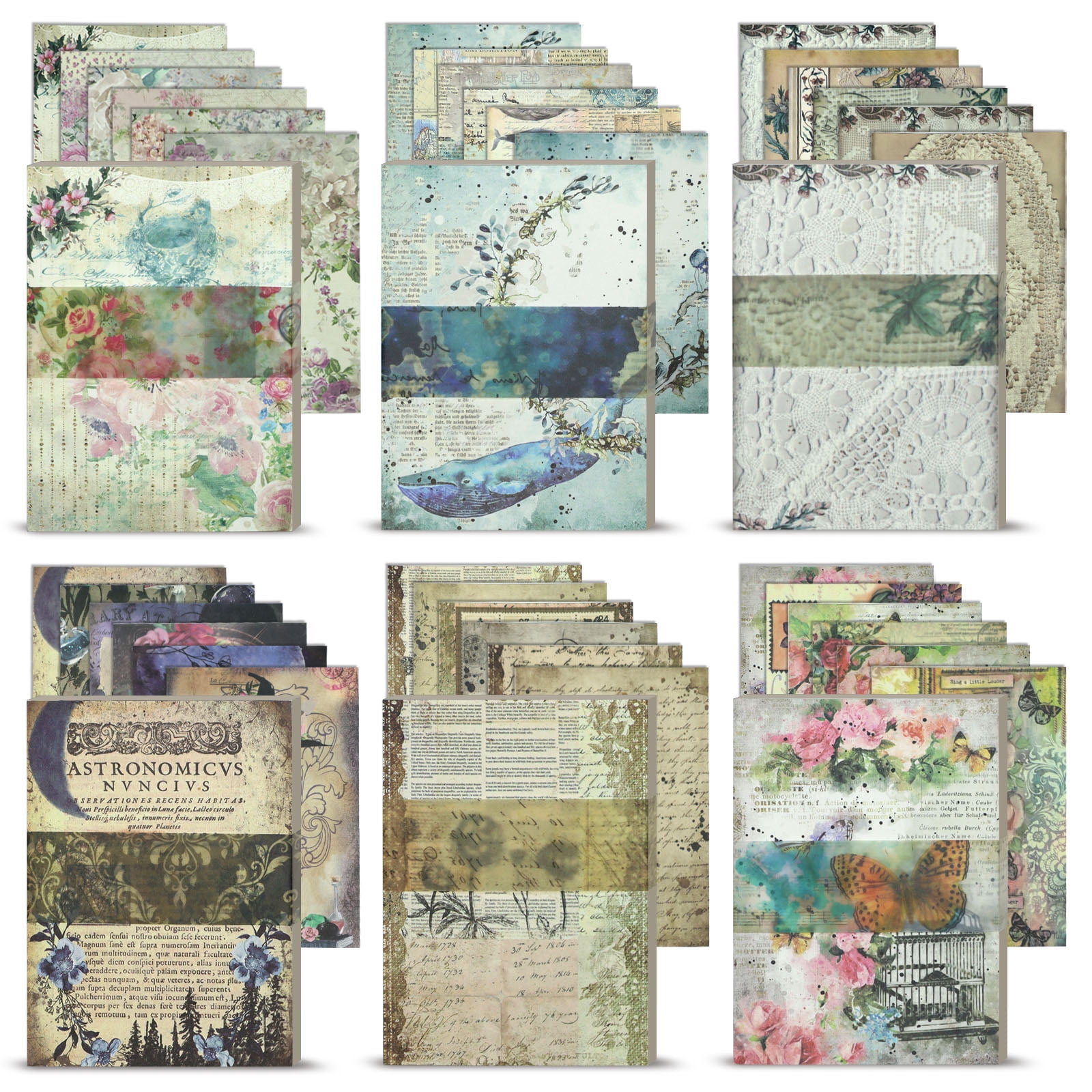 Sekonow 600 Sheets Scrapbook Paper, Vintage Scrapbooking Supplies for Journaling Junk Journal Craft Decoupage Paper, Wall Collage Kit Cottagecore Aesthetic Room Decor Vintage Decor, Style B