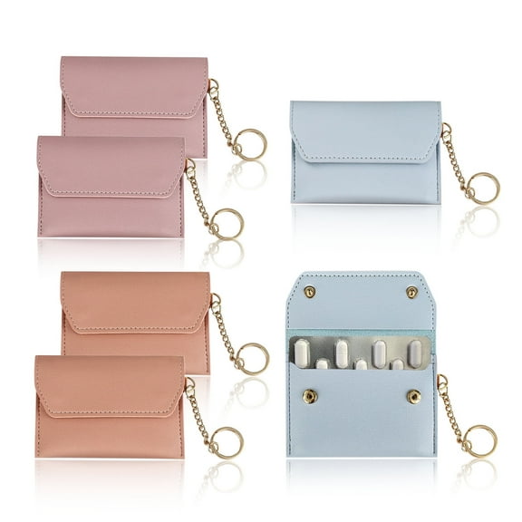 Sekonow 6Pcs Birth Control Pill Case Holder, PU Leather Birth Control Case Sleeve Wallet with Snap and Keyring, Privacy Protection Contraceptive Medicine Holder Keychain