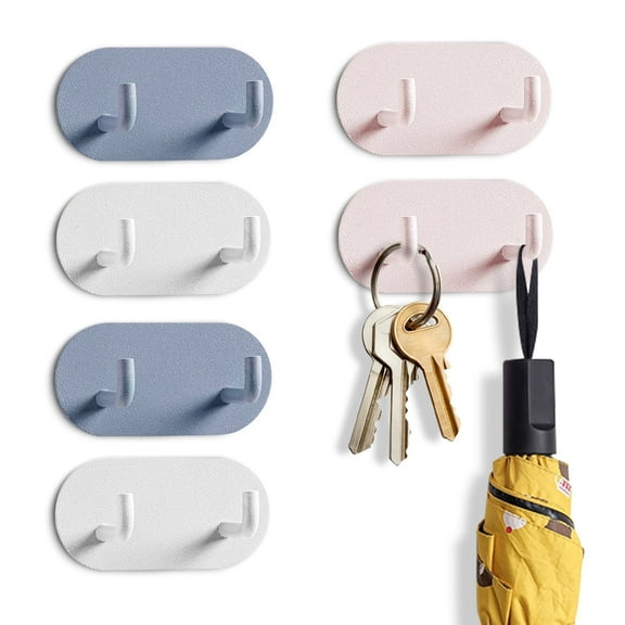 Sekonow 6Pcs Key Holder Wall Mount Adhesive Hooks, Decorative Sticky Key Hanger Rack No Damage, Stick on Hooks for Hanging Towel Hat Coat, L Hook 3 Colors