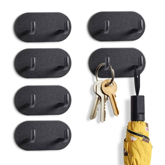 Sekonow 6Pcs Key Holder Wall Mount Adhesive Hooks, Decorative Sticky Key Hanger Rack No Damage, Stick on Hooks for Hanging Towel Hat Coat, L Hook Black