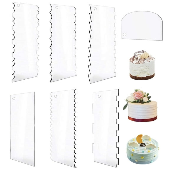 Sekonow 7 Pieces Clear Acrylic Cake Scraper Smoother, 9.5in Double Sided Decorating Cake Comb Set for Buttercream Frosting Icing Smoother Tools