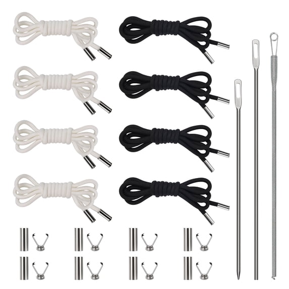 Sekonow 8 Pieces 52 Inches Drawstring Cord Kit-Hoodie String Replacement with 3 Easy Threaders for Sweatpants, Shorts, Pants, Jackets, Coats, White + Black
