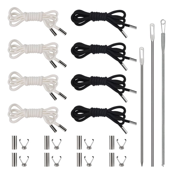 Sekonow 8 Pieces 52 Inches Drawstring Cord Kit-Hoodie String Replacement with 3 Easy Threaders for Sweatpants, Shorts, Pants, Jackets, Coats, White + Black
