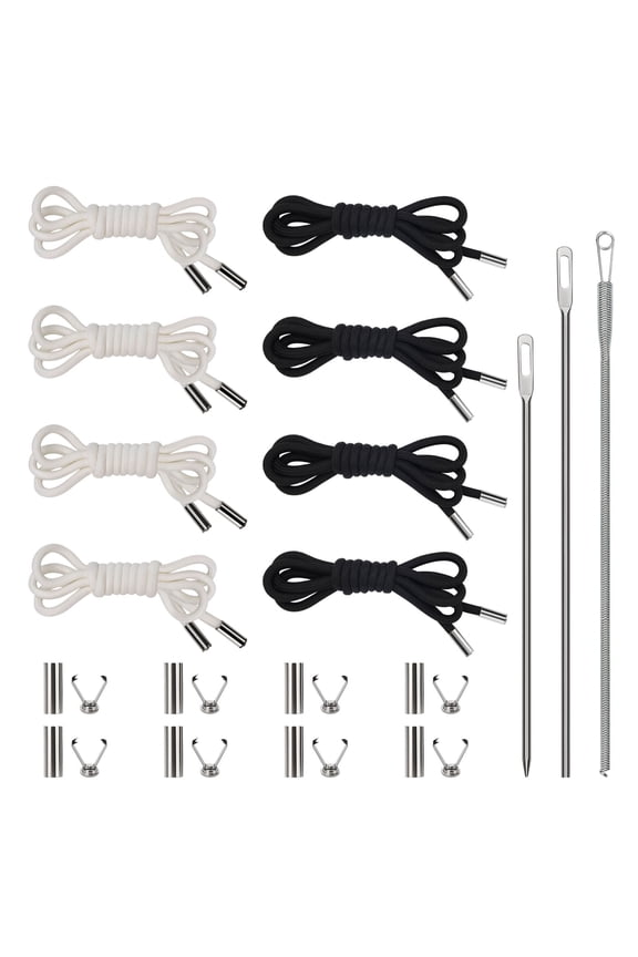 8 Pieces 52 Inches Drawstring Cord Kit-Hoodie String Replacement with 3 Easy Threaders for Sweatpants, Shorts, Pants, Jackets, Coats, White + Black