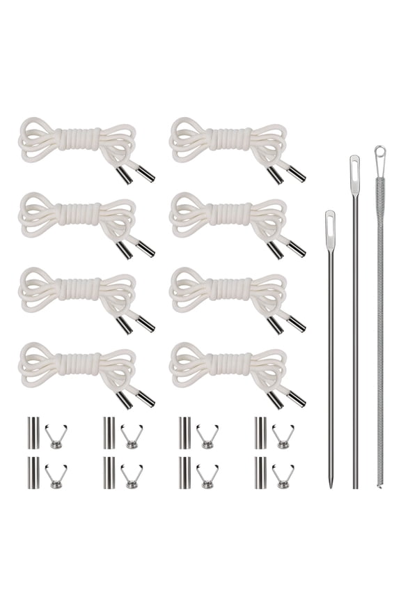 8 Pieces 52 Inches Drawstring Cord Kit-Hoodie String Replacement with 3 Easy Threaders for Sweatpants, Shorts, Pants, Jackets, Coats, White