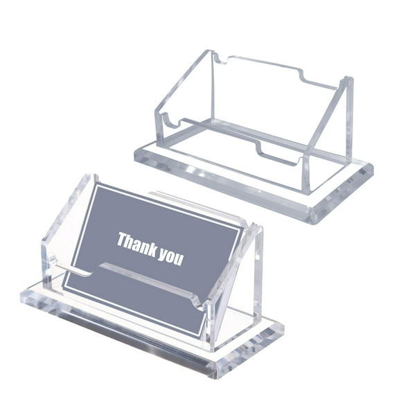 Sekonow Acrylic Business Card Holder Desk, Clear Desktop Business Card Display Stand with Thick Base, Name Card Organizer Case for Office Exhibition, 1 Slot, 2 Pack
