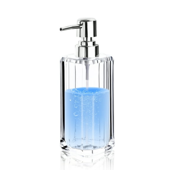 Sekonow Acrylic Hand Soap Dispenser, Crystal Clear Modern Liquid Soap Dispenser Bathroom and Kitchen, Thick Refillable Hand Wash Lotion Bottle with Silver Pump, 1 Pack