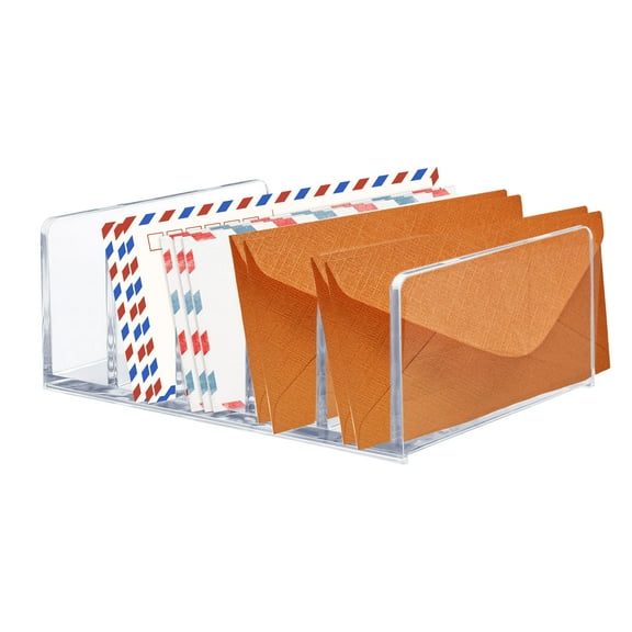 Sekonow Acrylic Mail Organizer for Desk, 5 Compartments Thick Clear Mail Holder Letter Sorter Countertop, Modern Office Home Envelope Fill Bill Organizer, 1Pc