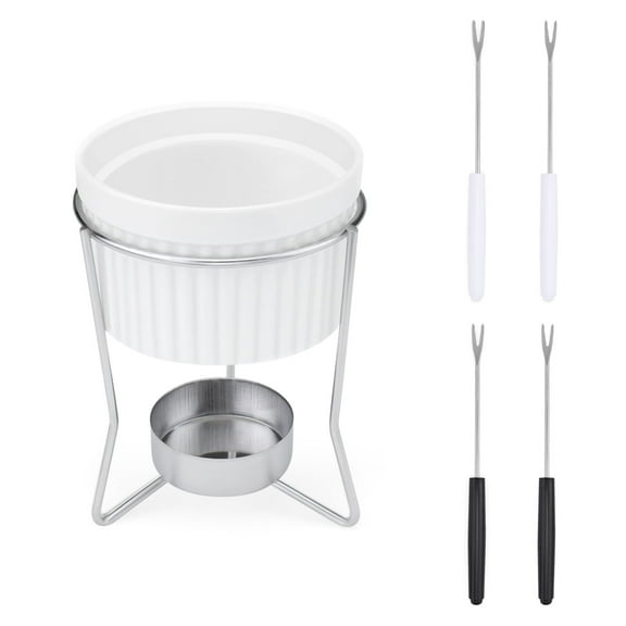 Sekonow Butter Warmers for Seafood, Ceramic Butter Melter with 4 Forks & Stainless Steel Stand, Fondue Pot Set for Chocolate or Cheese Fondue Cup
