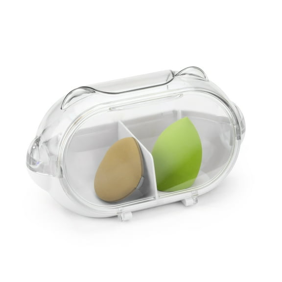 Sekonow Makeup Sponge Holder, 2 Compartments Qtip Holder with Front Lid, Bathroom Vanity Organizer for Beauty Sponge Blender, Face Power Puff, Cotton Ball, Swab, Round Pads