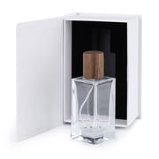 Sekonow Perfume Bottles Empty with Wood Lid, 50ml 1.7oz Refillable Perfume Atomizer Sprayer with Box, Glass Thick Base Square Perfume Spray Bottle Dispenser for Travel, Black