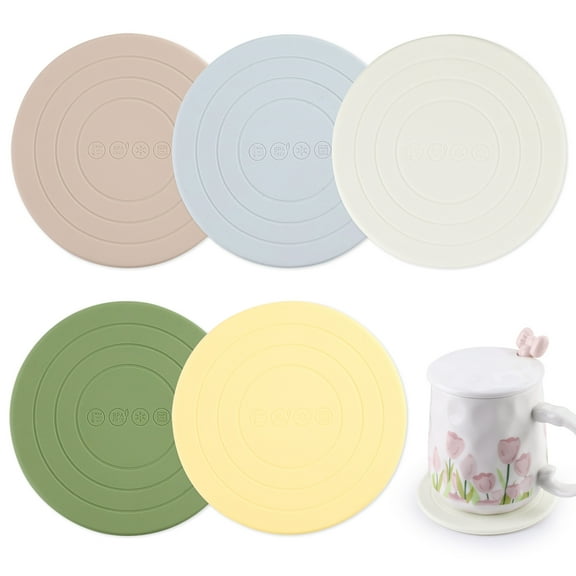Sekonow Silicone Coasters for Drinks Set of 5, Multicolor Cup Coasters Cute Rubber Desk Coasters, Non-Slip, Anti-Stain, Aesthetic Coffee Table Decor, 11cm/4.3in