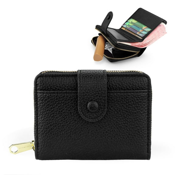Sekonow Small Wallet for Women, Bifold Credit Card Holder Soft Leather Wallets Ladies Cash Purse with Zipper Coin Pocket, Black