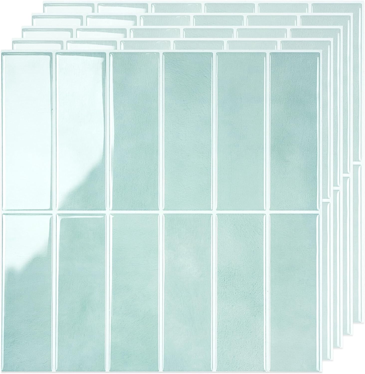 Select 5 Pack Peel and Stick Backsplash Subway Tiles, Extra Thick 3D Wall Panels, Heat & Water Resistant, Easy DIY Kitchen, Bathroom, Laundry, Fireplace & Rental Home Wall Décor (12 x 12 in), Mint
