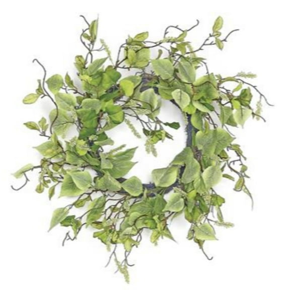 Select Artificials Elm Leaf with Tassel Seed Artificial Spring Floral Wreath, Green 24-Inch