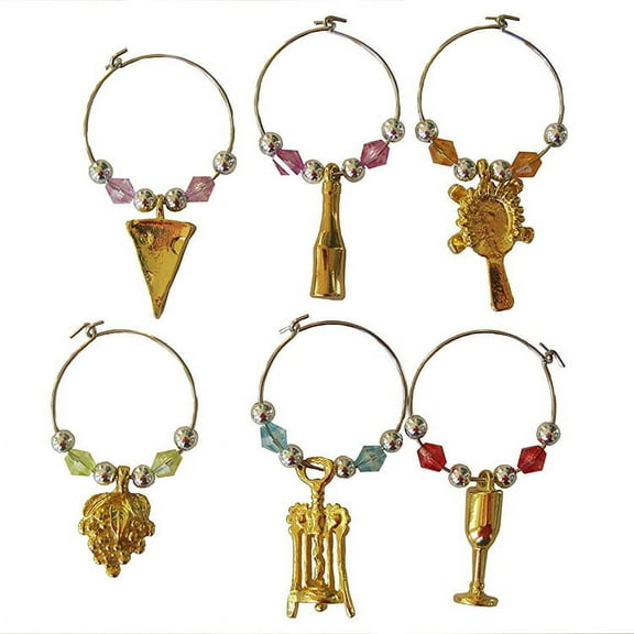 Select Golden Beaded Wine Glass - (Tag/Marker) Charms-Set of 6-RiverView Enterprise
