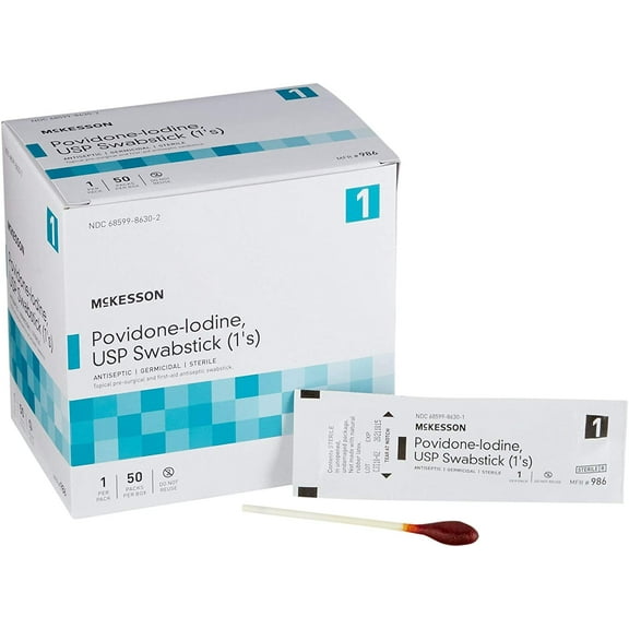McKesson Select Impregnated Swabstick Individual Packet, 10% Povidone-Iodine Cotton Swabs, Case of 500 Count