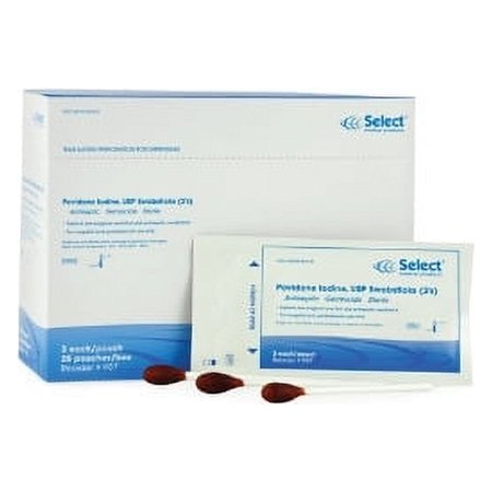 Select Impregnated Swabstick  Rayon Tip Plastic Shaft 4 In 10% Povidone-Iodine Box of 50