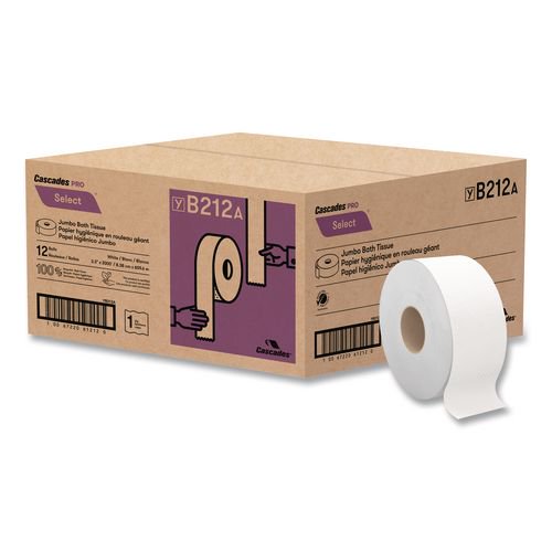 Select Jumbo Bath Tissue, Septic Safe, 1-Ply, 3.3" x 2,000 ft, White, 12 Rolls/Carton | Bundle of 2